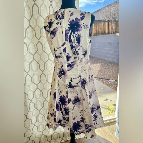 EUC DKNY White & Purple Floral Handkerchief Hem Fit-&-Flare Dress - Picture 10 of 16